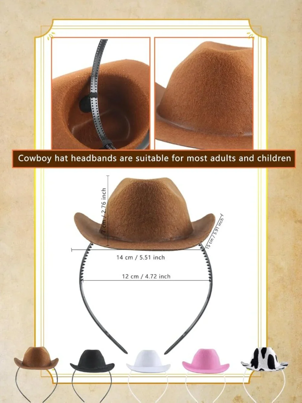 Kids White Pink Plastic Western Cowgirl Cowboy Hat Headband 4 Pack